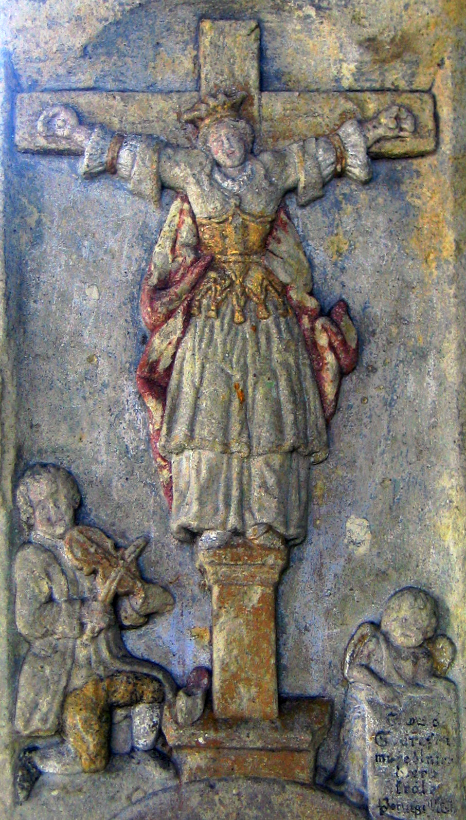 Morový sloup Nejsvětější Trojice Vesec u Sobotky reliéf sv. Starosta